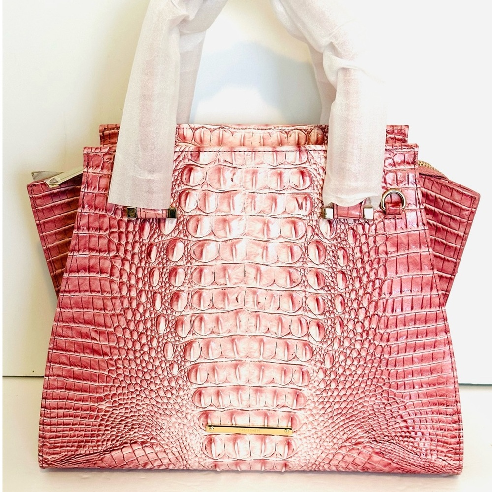 Brahmin Priscilla Believe Pink Embossed Leather Satchel NWT